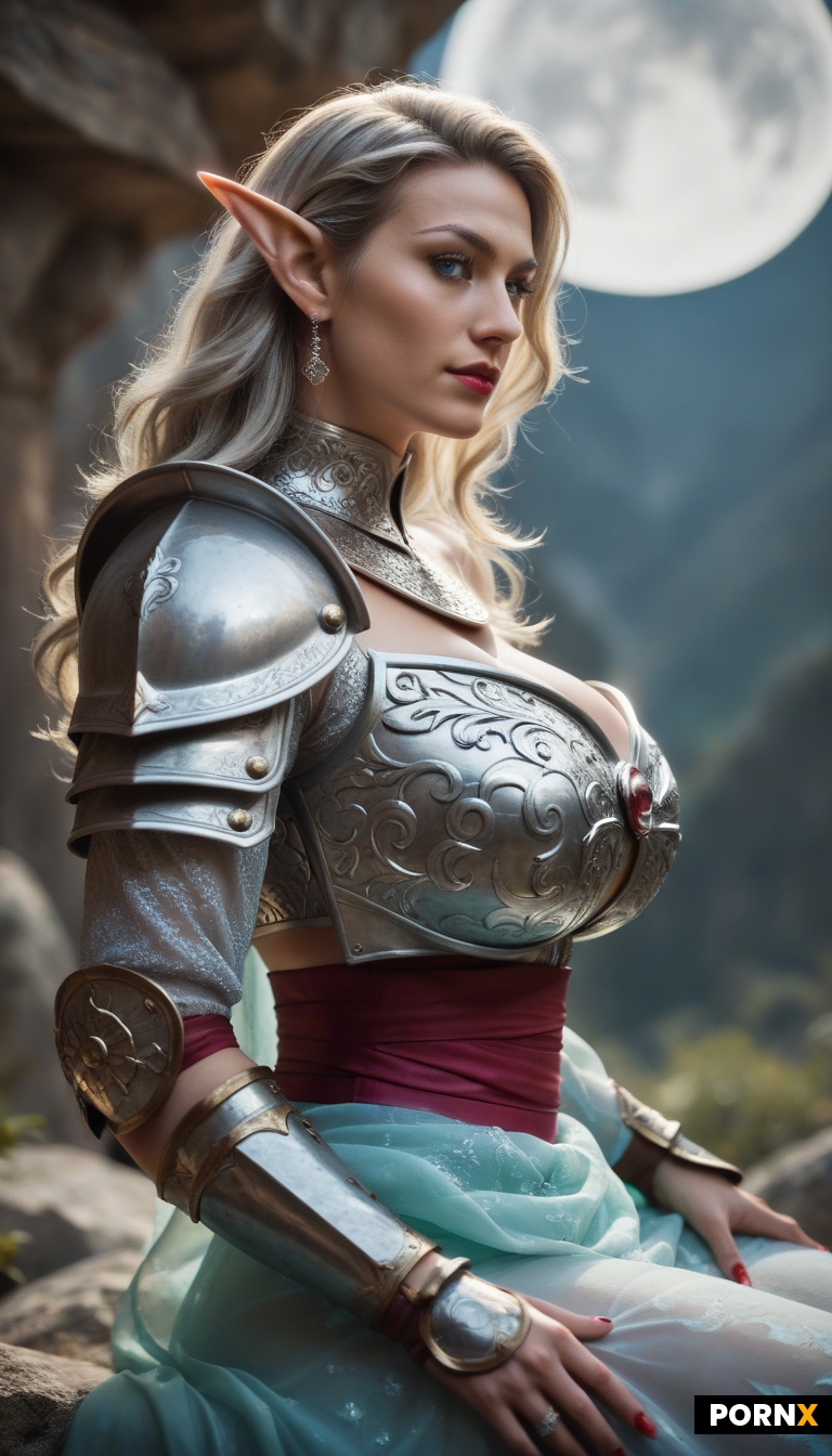 sexy female elven silver hair long pointed ears glowing blue eyes
