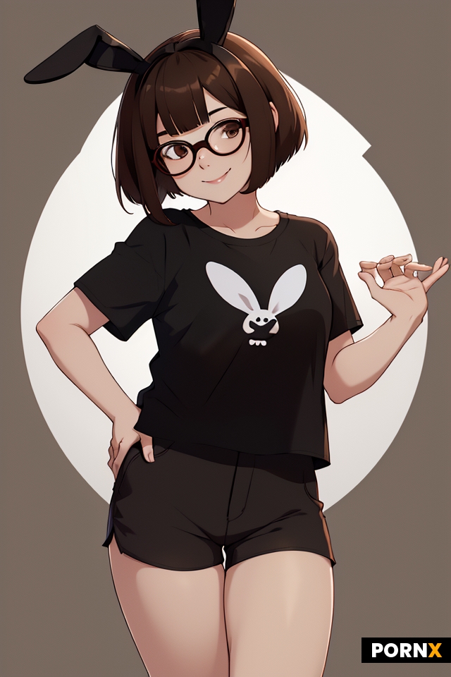 Woman wearing black oversized t-shirt and cotton shorts