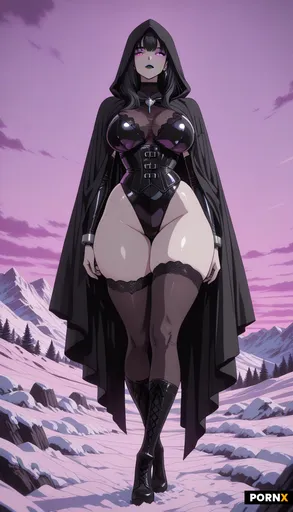 Pale gothic anime woman Raven-inspired