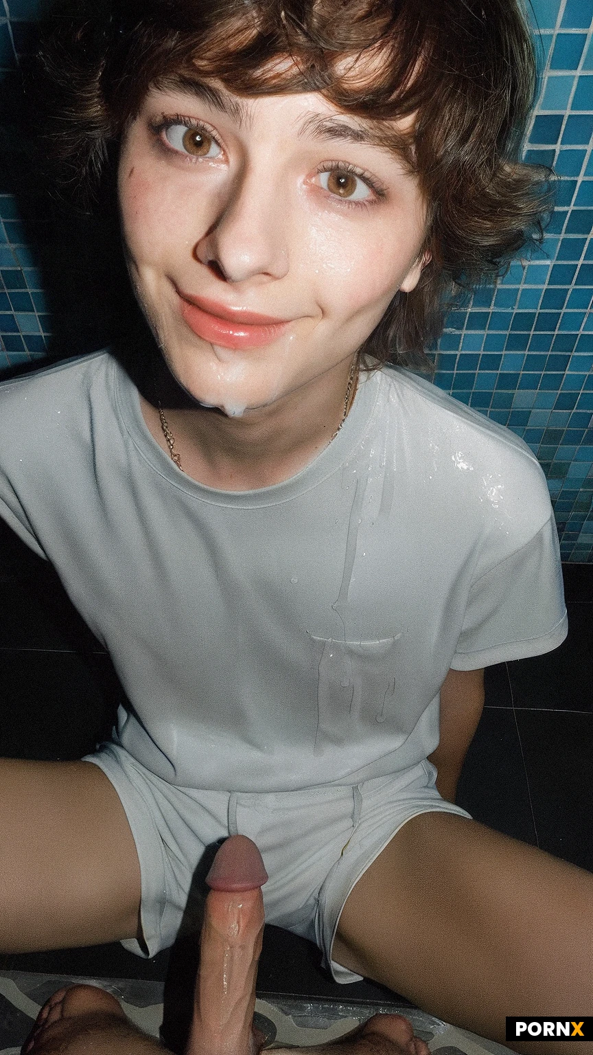 masterpiece, best quality, highres, absurdres, closeup portrait of (((cute man,french,20 years old:1.2):1.2):1.2),dynamic angle, sitting against shadow on wall.((skinny:1.1):1.1),arms on waist, better hands,spreading legs apart. He's wearing a t-shirt, loose white shorts down,shaved pubic hair,(showing off extreme wet dripping cum on penis:1.0).
smug,( short cut)
(Highly_detailed brown eyes:1.0), (intricate pupils:1.0),(better open eyes:1.2)
Blue tiles in background,dramatic lighting
<lora:055:0.5>,(erect penis :1.1), Penis,<lora:bettercocks:0.5>.polaroid, photorealism,night vision,dark scene