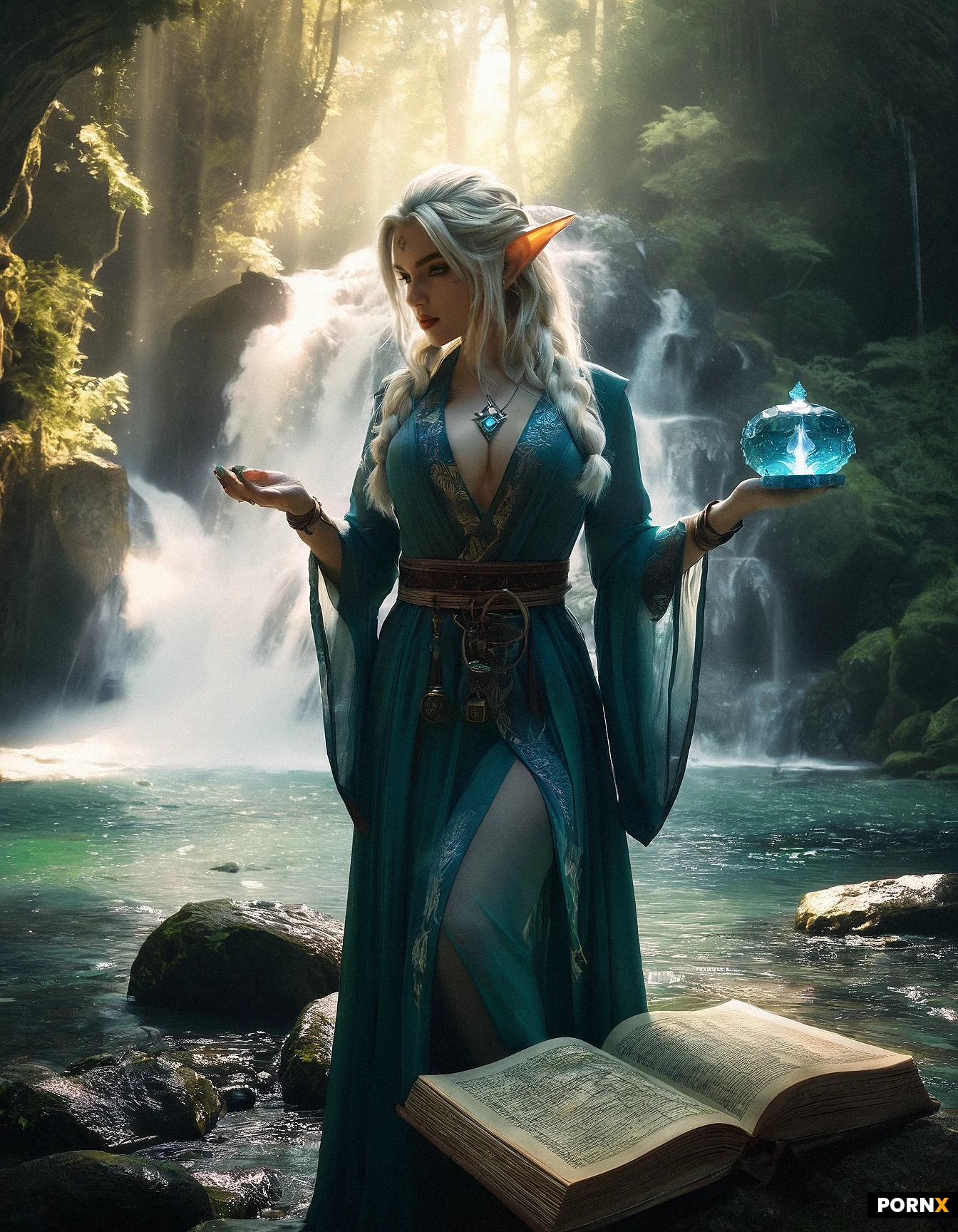 (scholarly high‑elf princess immersed in ancient knowledge:1.5),
(elegant elven noblewoman wandering her vast arcane library:1.3),
(sexy perfect face:2)
(massive big gigantic arcane glowing magic old ancient tome book:2.6)
### FACE
(radiant smooth elven skin:1.5),
(bright inquisitive eyes:1.5),
(soft thoughtful expression:1.3),
(long refined lashes:1.1),
(gracefully tapered elf ears:1.3),
### HAIR
(long flowing white‑blonde hair:1.5),
(gentle natural waves:1.3),
(strands drifting around her shoulders:1.1),
(looking down into a book:2)
### BODY
(slender graceful silhouette:1.5),
(relaxed scholarly posture:1.3),
(smooth warm complexion:1.1),
(elegant measured movements:1.5),
### ATTIRE
(opulent elven scholar robes:1.5),
(layered fabrics with shimmering runic trim:1.3),
(translucent accents catching the light:1.3),
(delicate embroidered patterns:1.1),
(flowing sleeves and soft drapery:1.1),
### OBJECTS
(ancient arcane tome glowing faintly:1.5),
(runes drifting above the pages:1.3),
(tall shelves overflowing with books:1.3),
(crystal reading lamps:1.1),
(scattered scrolls and enchanted quills:1.1),
### ENVIRONMENT
(grand elven library with towering shelves:1.5),
(arched windows casting soft natural light:1.3),
(floating platforms and spiral walkways:1.3),
(warm lantern glow across polished wood:1.1),
(gentle drifting dust motes:1.1),
### CAMERA
(soft portrait‑style framing:1.5),
(mid‑shot angle capturing shelves behind her:1.3),
(shallow depth of field:1.3),
(sharp focus on her face and the tome:1.5),
(warm subtle lens bloom:1.1),
### LIGHTING
(warm golden illumination:1.5),
(highlights tracing her robes and hair:1.5),
(gentle ambient fill from lanterns:1.3),
(glowing runes reflecting on her features:1.5),
(soft natural shadows:1.1),
### POSE
(sitting on desk between towering shelves:1.5),
(high‑elf princess preparing for a sacred waterfall‑sanctuary ritual bath:1.5),
(elven noblewoman surrounded by cascading water and ancient forest magic:1.3),
### FACE
(radiant smooth elven complexion:1.5),
(serene focused expression:1.5),
(subtle ritual markings painted with mineral pigments:1.3),
(long refined lashes:1.1),
(gracefully tapered elf ears adorned with water‑charms:1.3),
### HAIR
(long flowing moon‑silver hair:1.5),
(braided with river‑flowers and crystal beads:1.3),
(strands glistening in the mist:1.1),
### BODY
(slender graceful silhouette:1.5),
(poised reverent posture:1.3),
(warm luminous skin tone:1.1),
(moving with ritual calm and intention:1.5),
### ATTIRE
(ceremonial waterfall‑silk robe:1.5),
(light shimmering fabrics inspired by flowing water:1.3),
(delicate blue and silver embroidery:1.3),
(soft translucent accents catching the mist:1.1),
(robe draped in preparation for the ritual:1.1),
### OBJECTS
(crystal‑clear pool fed by cascading water:1.5),
(floating petals and glowing river‑blossoms:1.3),
(silver bowls of sacred springwater:1.3),
(crystal vials of cleansing oils:1.1),
(rune‑stones arranged in a ritual circle:1.1),
### ENVIRONMENT
(secluded waterfall sanctuary deep in the forest:1.5),
(tall moss‑covered cliffs framing the cascade:1.3),
(gentle mist drifting through the air:1.3),
(beams of sunlight refracting through falling water:1.1),
(glowing insects and drifting pollen:1.1),
### CAMERA
(soft natural framing:1.5),
(mid‑shot angle capturing waterfall and sanctuary:1.3),
(shallow depth of field:1.3),
(sharp focus on her face and ritual items:1.5),
(water‑lit lens bloom:1.1),
### LIGHTING
(bright natural illumination from waterfall light:1.5),
(highlights tracing her hair and robe:1.5),
(gentle ambient glow from reflected water:1.3),
(runes shimmering softly on wet stone:1.5),
(soft natural shadows:1.1),
### POSE
(standing at the water’s edge:1.5),
(one hand holding a ritual bowl:1.3),
(other hand touching a glowing rune‑stone:1.3),
(head bowed in quiet reverence:1.5),
(hair and robe moving gently in the waterfall breeze:1.1),
### MOOD / ACTION
(serene spiritual atmosphere:1.5),
(preparing for a sacred cleansing ritual:1.3),
(calm focused demeanor:1.3),
(sense of ancient water‑born purity:1.5),
(opulent elven nature‑magic ambiance:1.1)
(massive breasts:2.5)
(slim:2)
(bimbo:1.5)
(revealing dress:1.4)