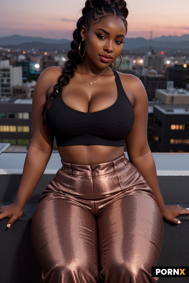 Realistic waist-up image of a thick African female performer