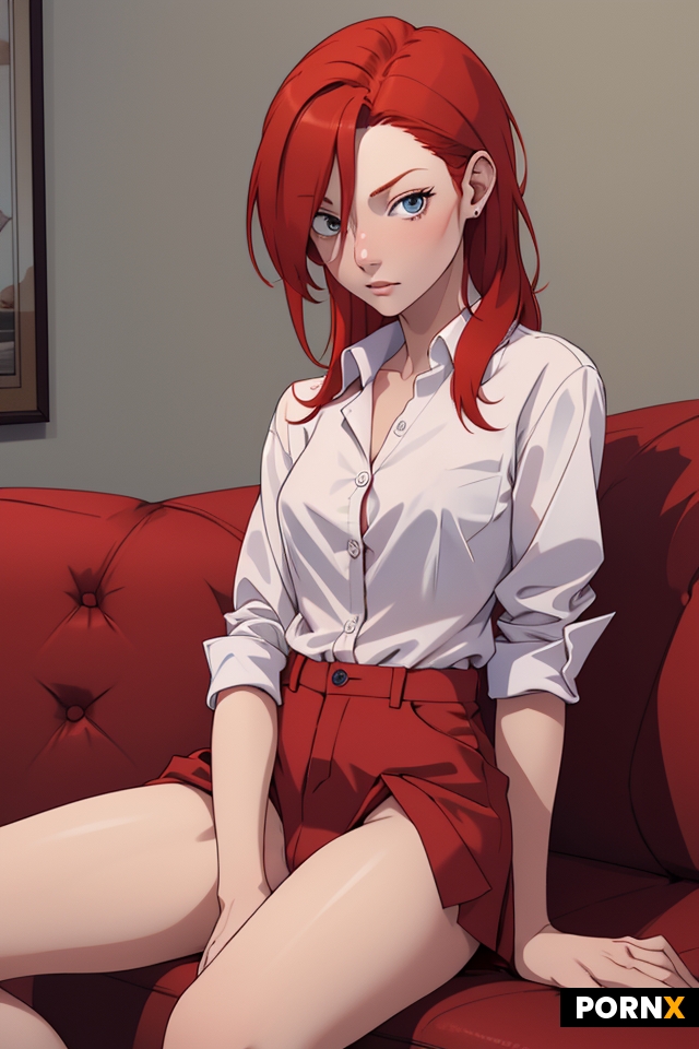 Skinny red haired woman