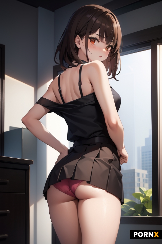 She's 18 small butt wearing a short skirt she turn to her back raising her skirt and showing her pan
