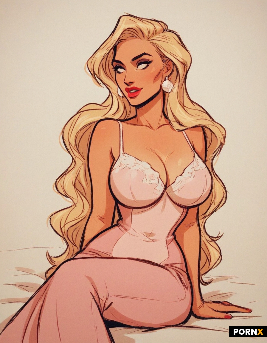 A blonde woman is wearing a light pink babydoll