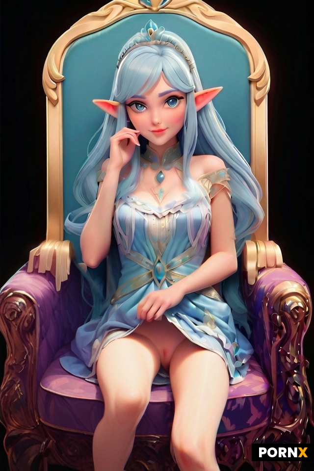Resting her right foot on the armrest of the chair