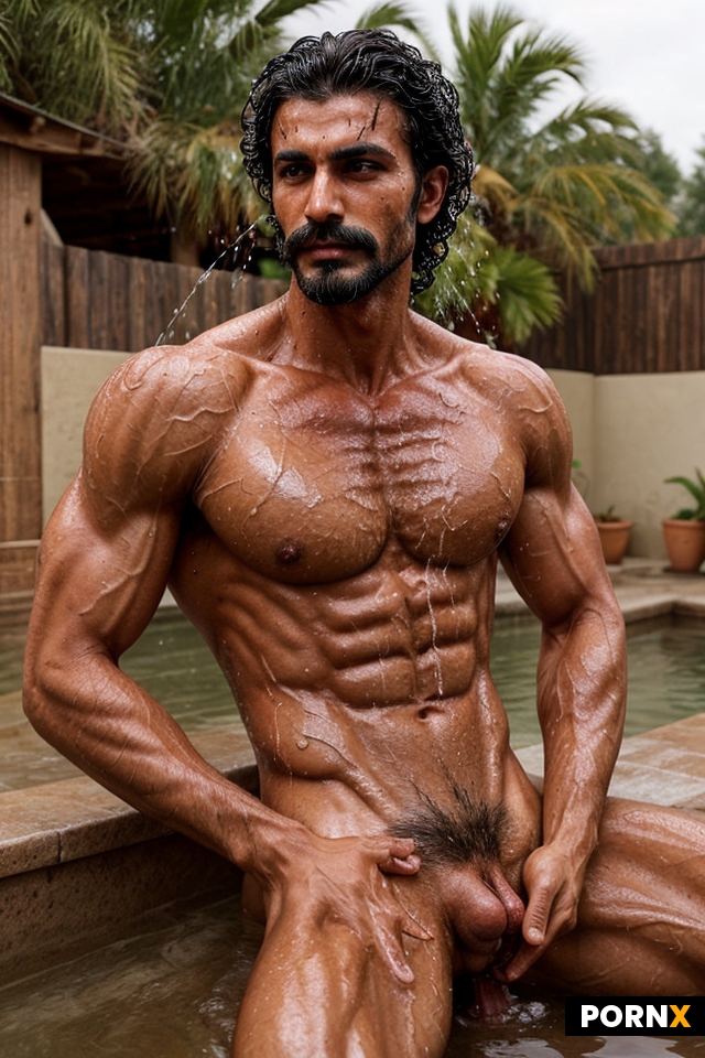 afghan man with very thin lean body with body hair and sharp chin