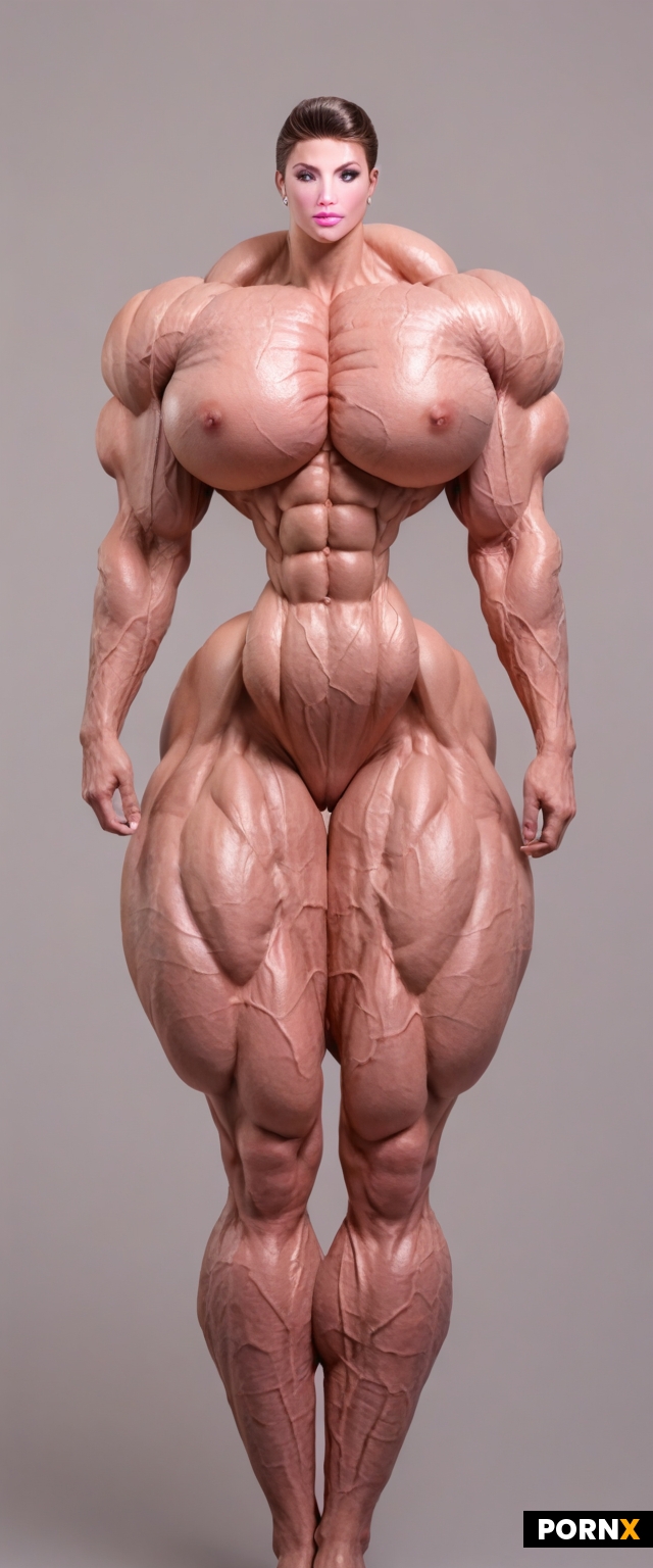 Solo full body photo of very muscular nude woman posing body seductively