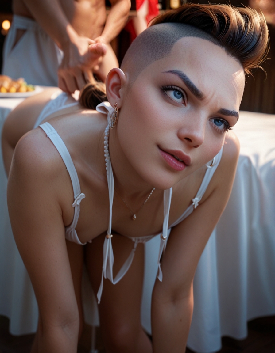 She is publicly taking it from behind at a buffet catering event that she was supposed to be working