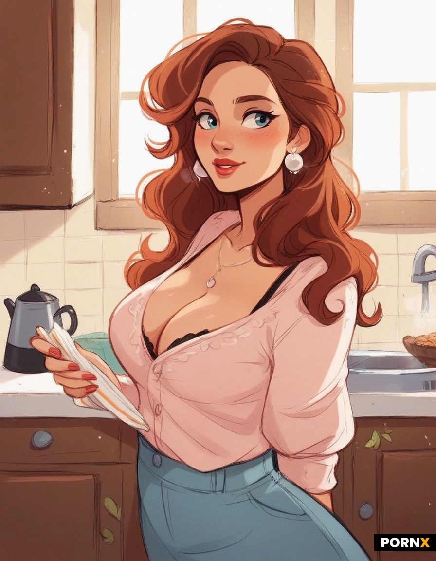 busty submissive housewife waiting to be bred in the kitchen