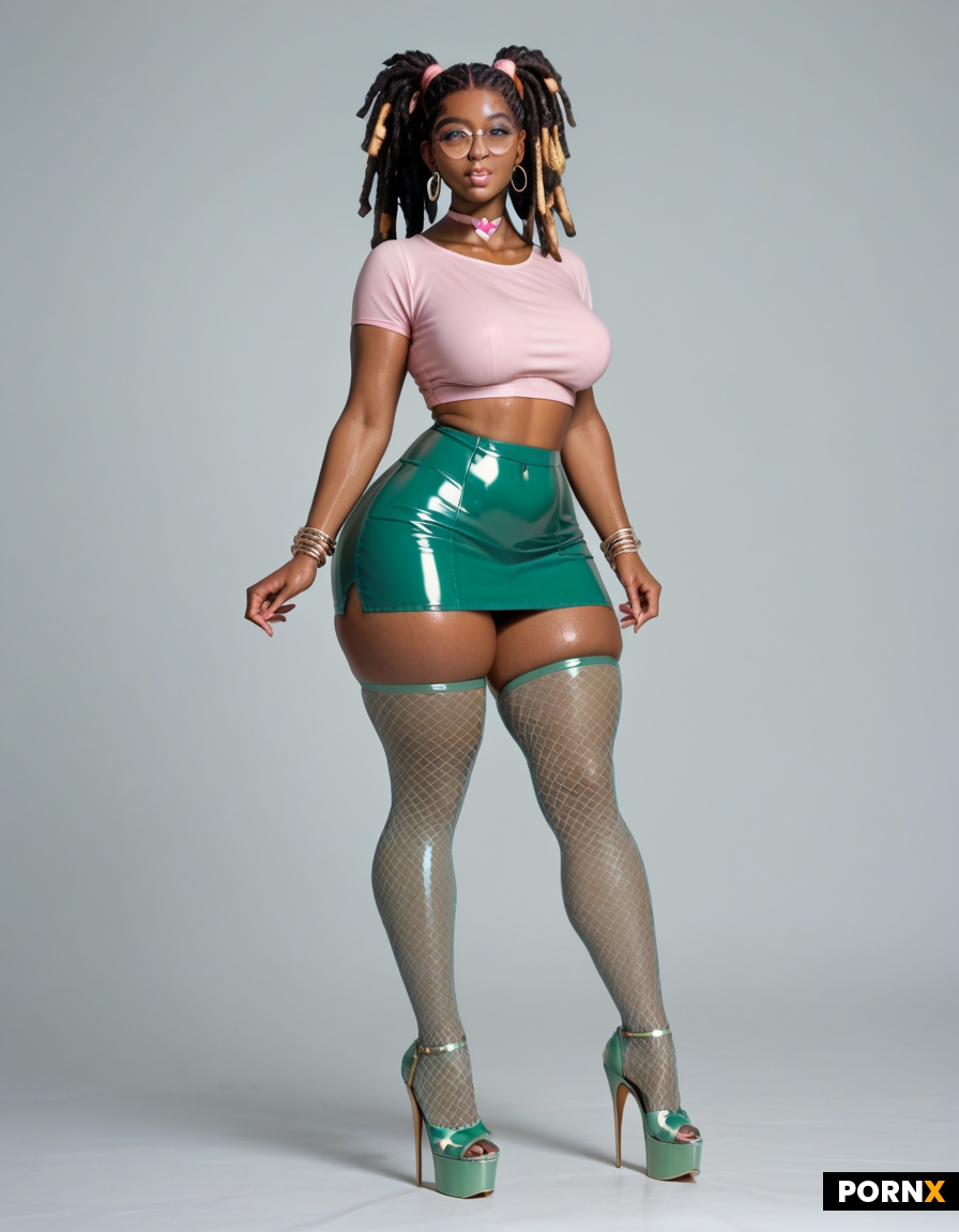 Short Small cute innocent adorable happy ebony dreadlocks pigtails round glasses fit thick thighs cl