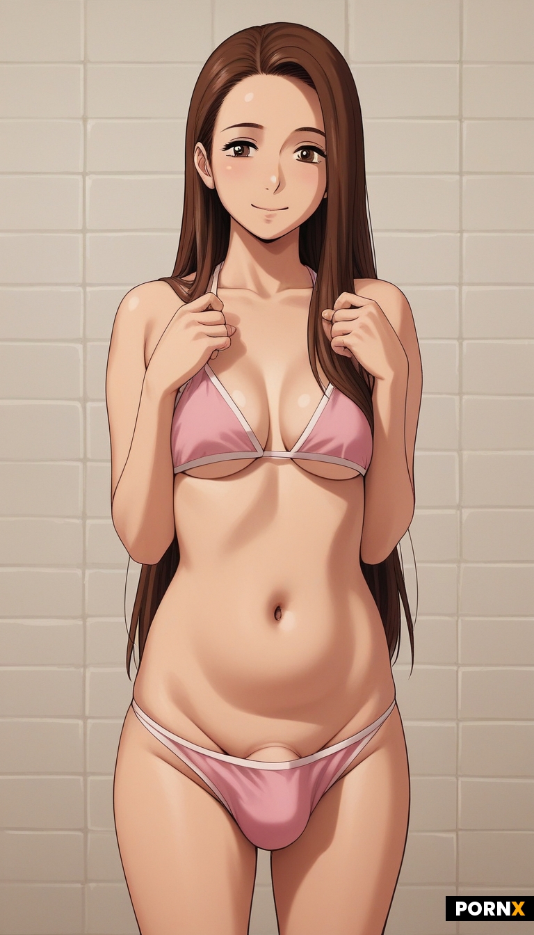 One British futanari woman standing