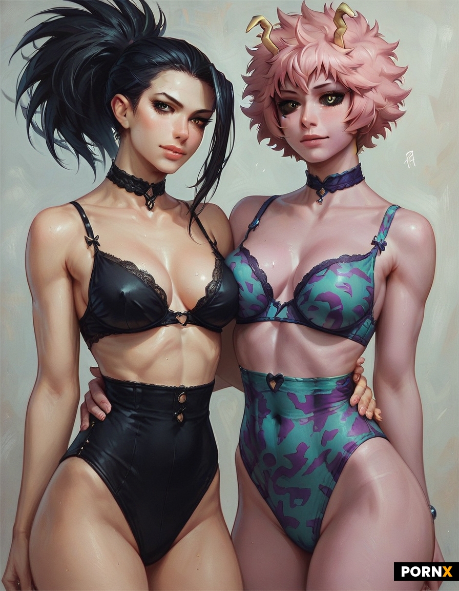 Mina Ashido and Momo Yaoyorozufrom My Hero Academia sexy pose