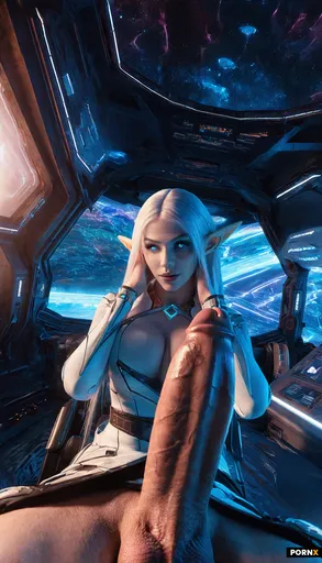 futuristic elf woman aboard a spaceship