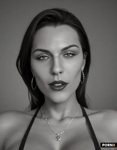 Фотореалистичная гламурная fashion-фотография выдуманной взрослой брюнетки с длинными прямыми чёрным