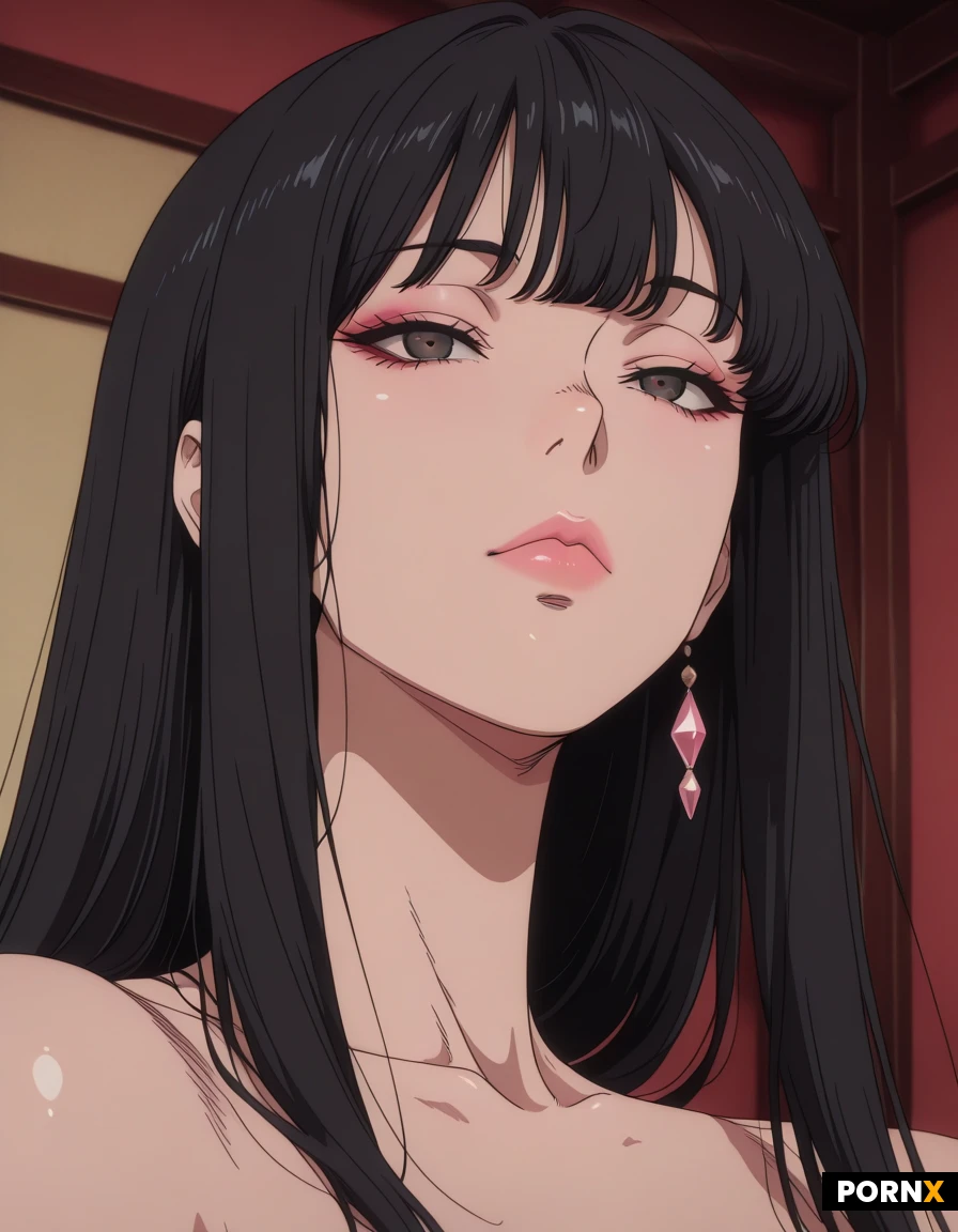 East Asian woman, mid-late 20s. Oval-to-slightly elongated face with high sharp cheekbones, soft defined jawline tapering to a pointed chin. Fair porcelain skin, cool undertone. Almond-shaped dark eyes with soft double lids and gentle upward tilt. Straight refined nose with small rounded tip. Medium-full lips with clear cupid’s bow, natural soft pink. Long straight black hair.