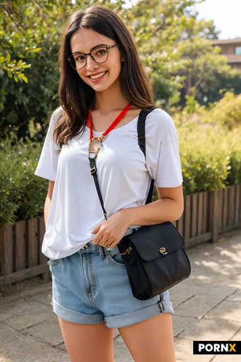 The person in the image appears to be a woman in her late 20s to early 30s with a medium build and a