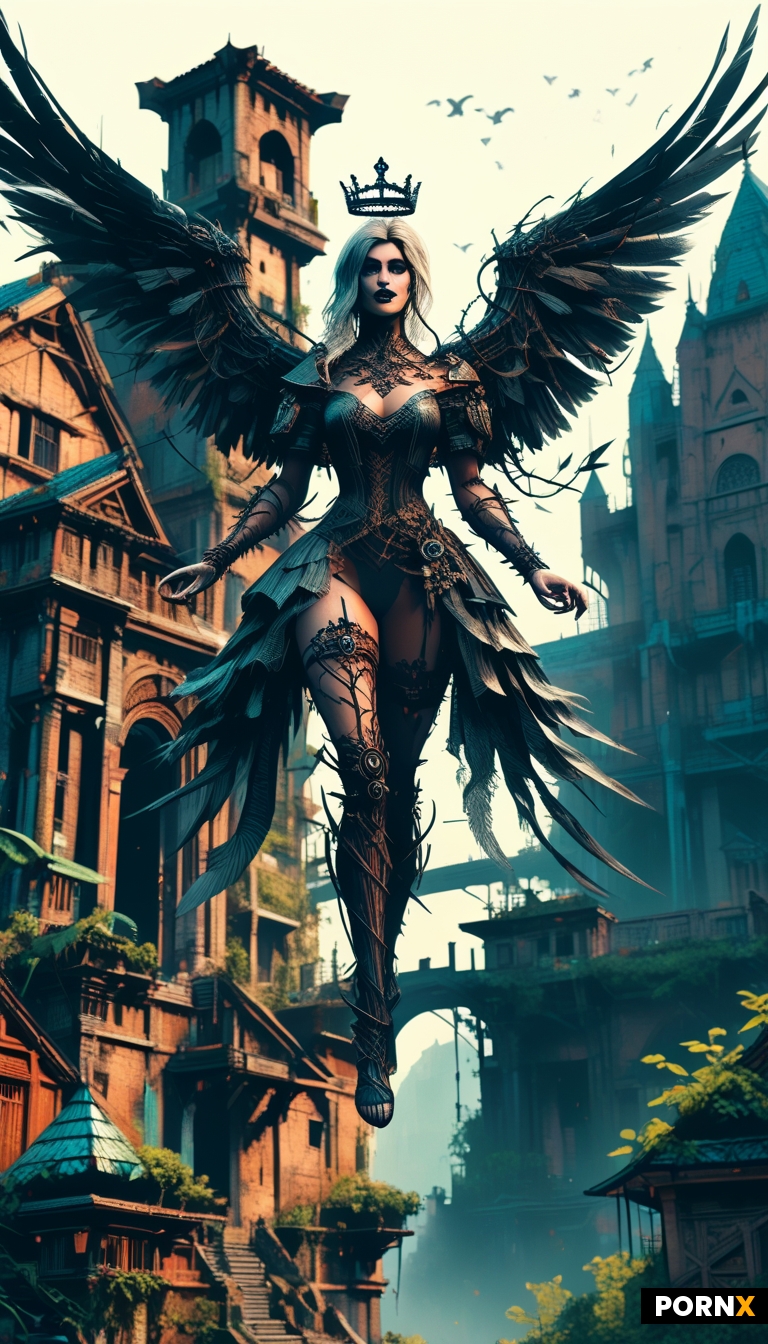 An ethereal exceptionally beautiful gothic fallen angel woman