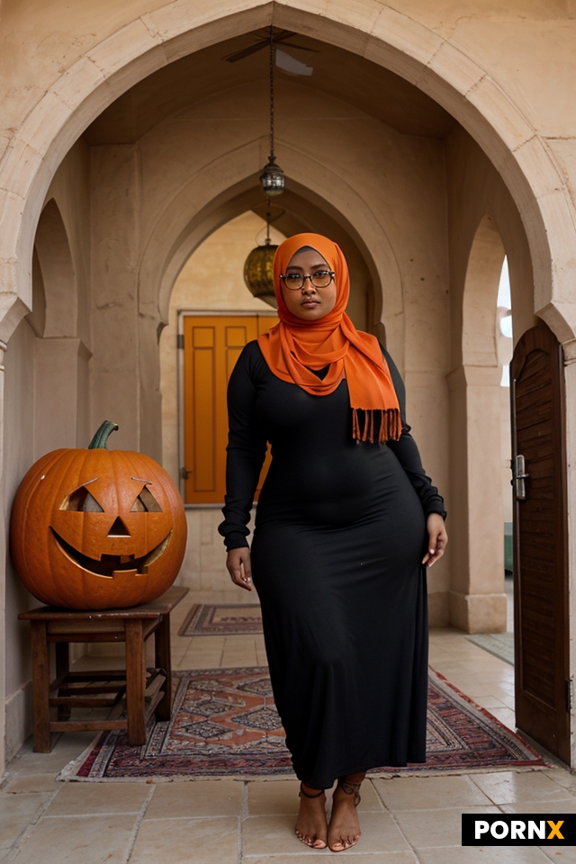 orange hijabi woman short legs