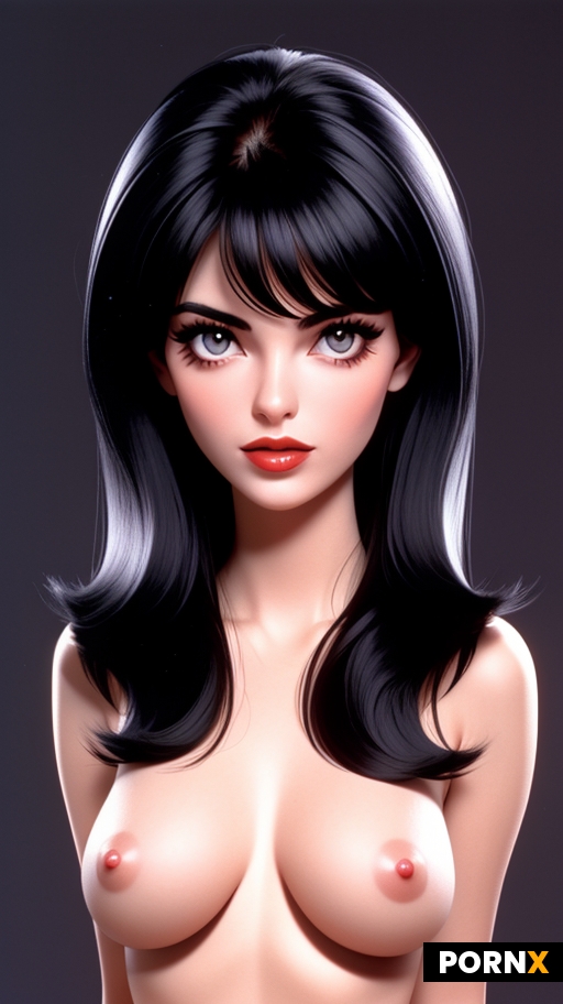 1980s Style Photo Woman Black Hair 1980s Hair Medium Breasts Skinny Naked Pinup Model Close up Portr