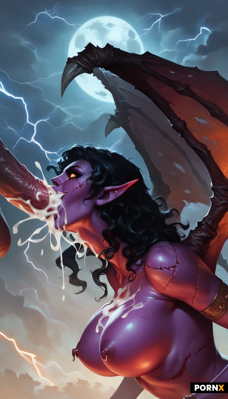 (huge penis:1.2),view from the side,laying on the side,,female,huge breasts ,lightning-monster,thunderstorm,jewlery,glowing,neon,fangs,,(in front of volcano:1),monster man,hulking,(portrait:1.5),goth,warpaint,magic,,nebula,lightning,(electric sparks on skin:1.3),shadow,darkness,mist,plasma,wings,long wavy hair,black hair,blood-moon,(zombie:1.5)(succubus:1.4)(cum:2)(deepthroat:1.2)