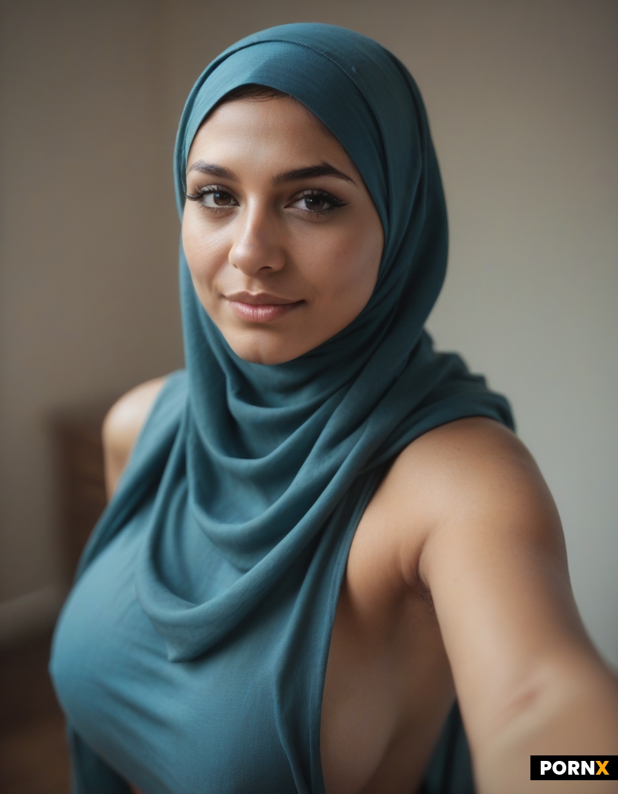 A Woman Wearing Blue Hijab And Clicking Her Nude Selfie She Have Huge Breasts And Big Ass