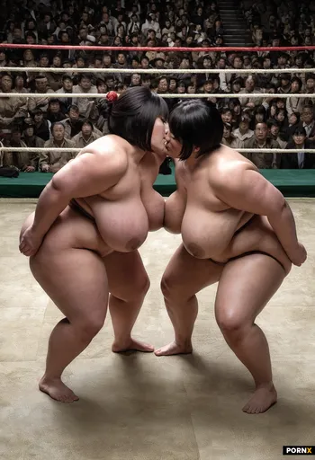Two huge japanese female sumo wrestlers
