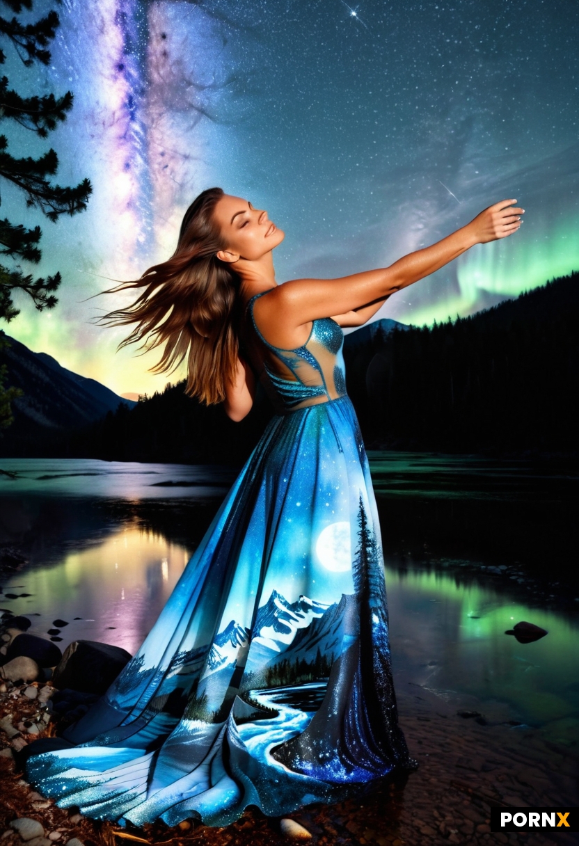 glass woman with a landscape on her dress