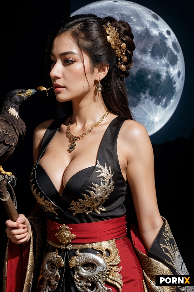 3d goddess close up profile portrait with ram skull