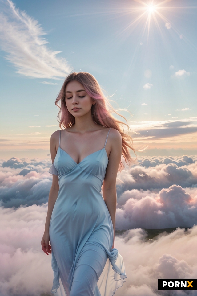 ethereal female figure made of swirling clouds