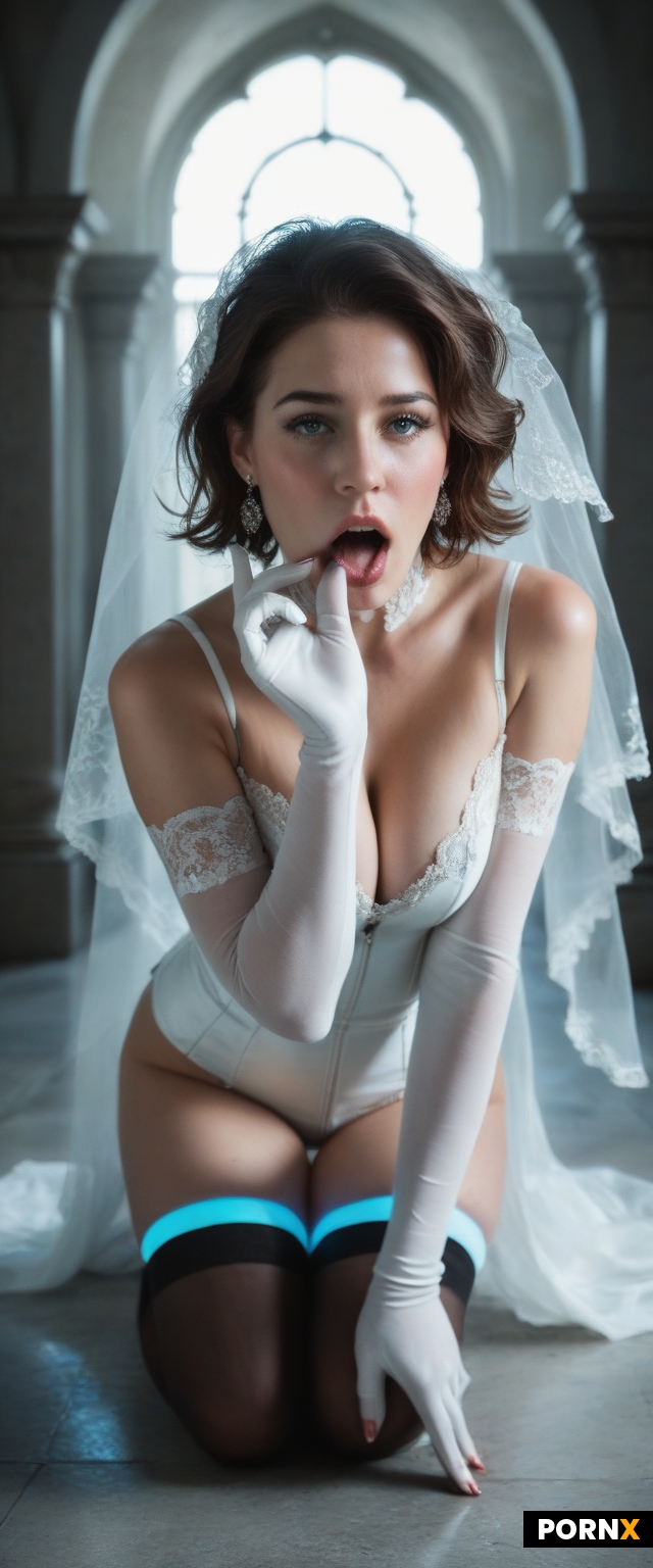 beautiful woman kneeling in a dark corridor