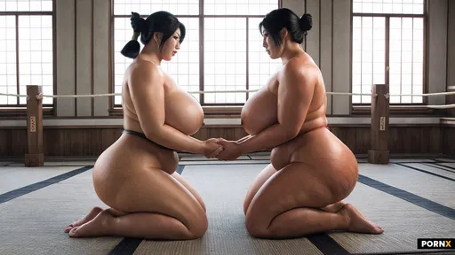 Twin huge japanese female sumo wrestlers