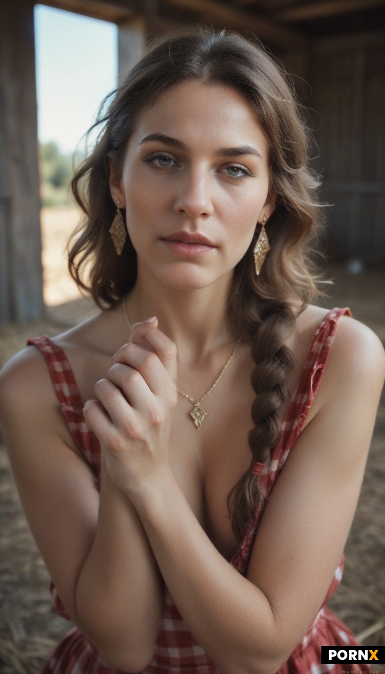 A 23-year-old naked farmer woman is jerking off a man's penis with both hands