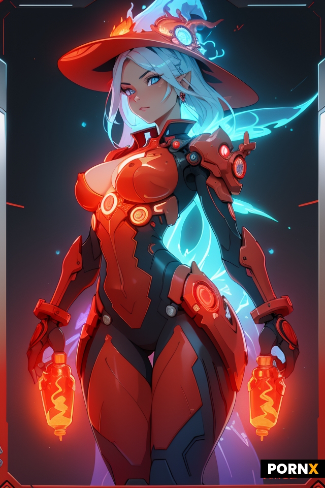 Design a card featuring a cyborg fire mage