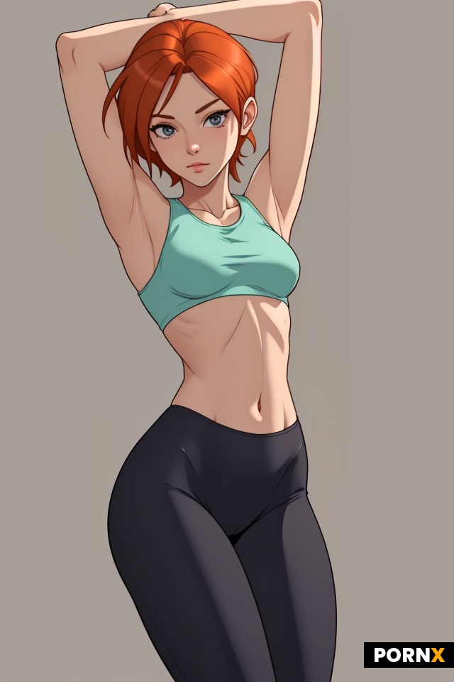 Skinny redhead woman with small breasts