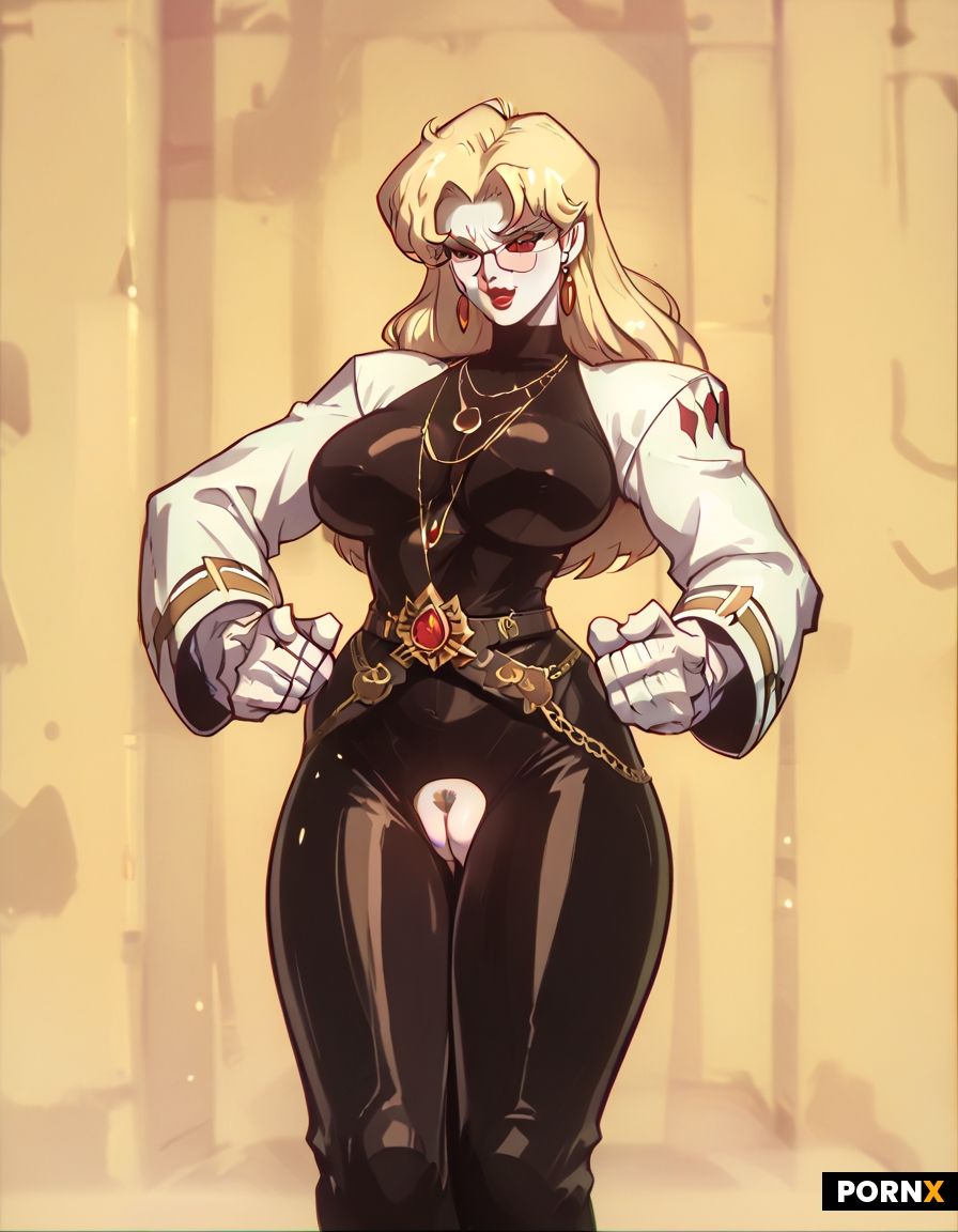 Big boob white skinned fairy standing with hands on hips balancing on top of giant fist penetrating 