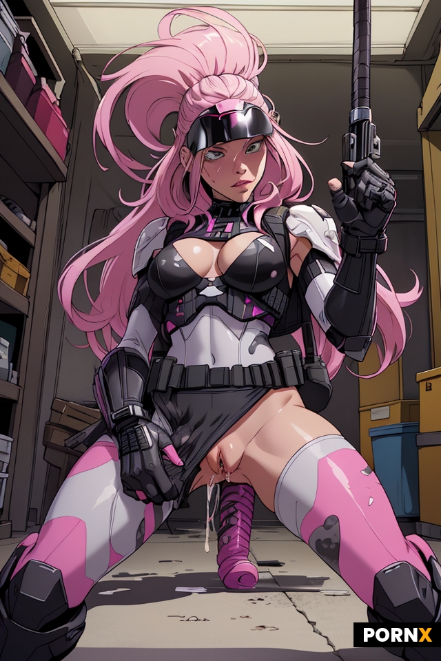 comic book illustration of a 18 year old white woman wearing a pink and black modern darth vader hel
