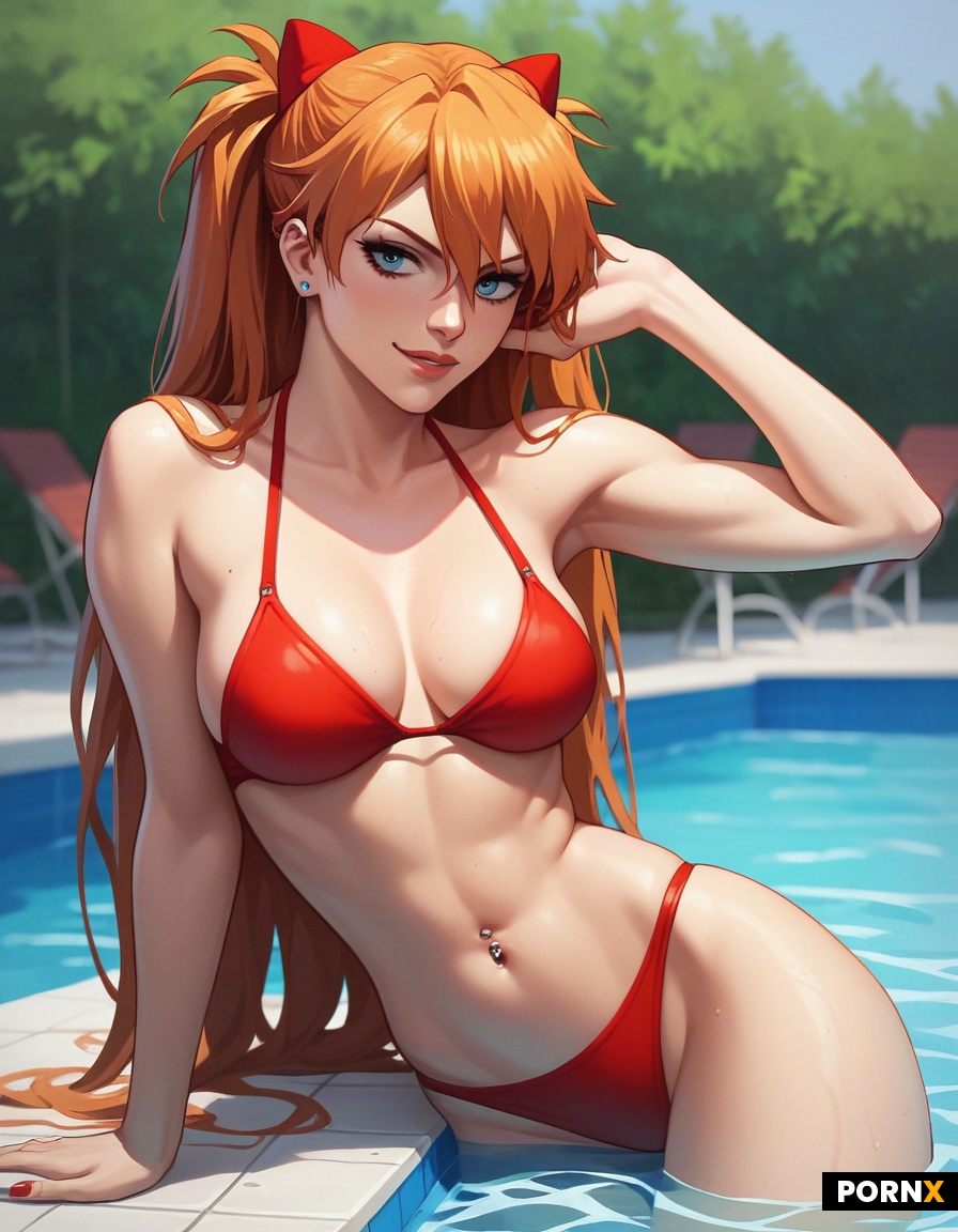 Asuka Langley Soryu swimming in a pool