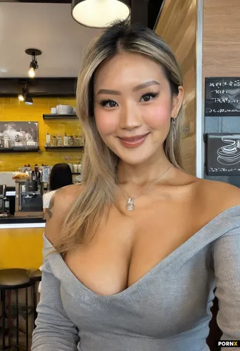 tanned 21-Year-old Asian woman with cute face and long hairdirty blonde