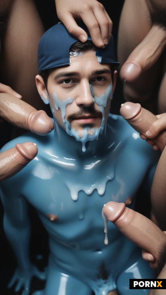 (Cute_man:1.0),(masculine male:1.0),
(high angle :1.3),(dynamic angle sideview:1.2)
(Tilt_back_head),(hand on face grabbing:1.0),((blowjob_finger in open mouth:1.2):1.0),kneeling,( in the middle of group of men,surrounded by penises:1.2),(gay gangbang),((bukkake facial,dripping cum goo on chest:1.2):1.2)
(Happy),(manly face:1.3),thick eyebrows,open mouth,(goatee:1.3),
(hairy:1.3),((Skinny_adult,flat_chest:1.3):1.3),(oiled:1.1),(baseball cap:1.2)
(cinematic studio light,frontlit)
Sepia,desaturated,28mm focal length
(Misty background:1.3),(dramatic lighting:1.3)
