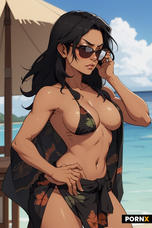 Fit Polynesian woman with medium black hair