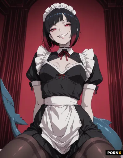 A girl with sharp shark teeth