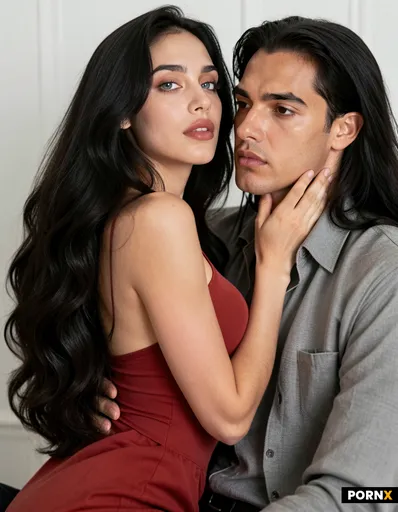 I'm a red dress and heavy makeup she dances with another male guest