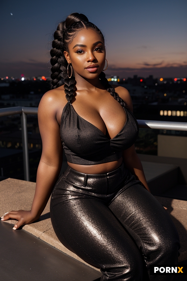 Realistic waist-up image of a thick African female performer