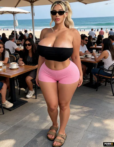 Crowded coastal cafe