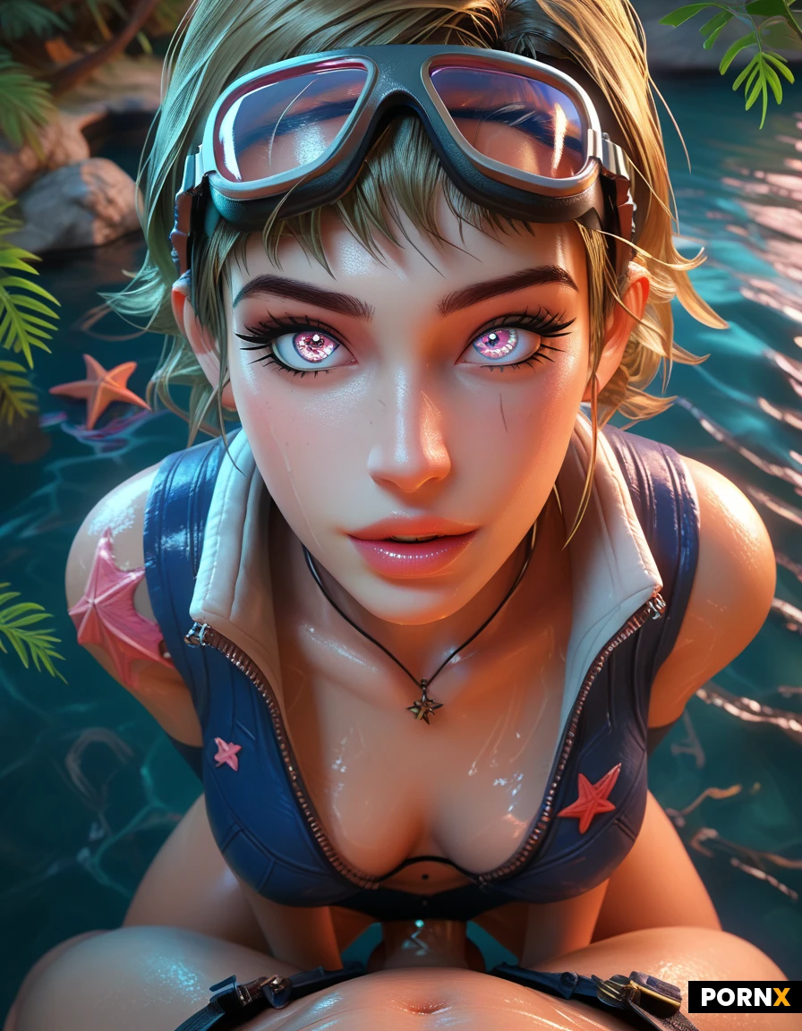 high definition, super realistic, pretty woman diver 20s, look at viewer, curved body, pretty face, blonde ponytail hairstyle, unzipped tight dark diving suit, full body with sleeve and legging suit, big breast, thick thigh, (diving mask and snorkel on head :1.3), very wet body and hair, sit on high reef by the sea, cowgirl position, mans penis, vaginal penetration, widely spread legs, joyful expression, starfish, seaweed on her body, background, tropic ocean, clear water, boats, seabirds, coconut trees, detailed face, detailed eyes, cinematic light, dynamic angle, close up view