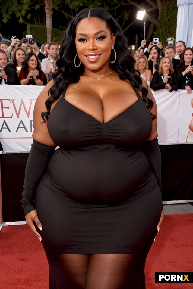 black bbw milf pornstar wearing dress on the red carpet