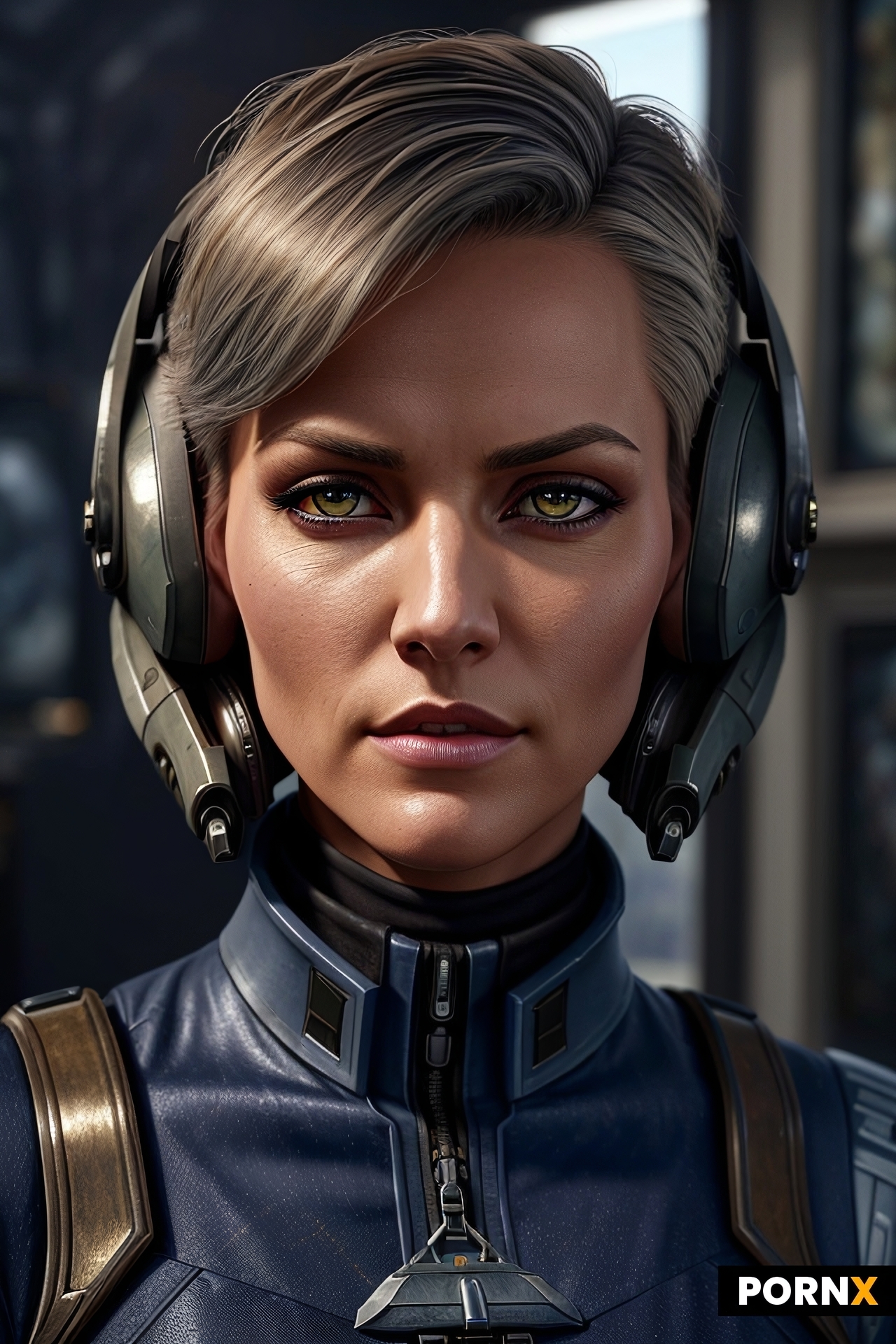 A highly detailed and realistic digital painting of a fierce female Battletech aerospace pilot in he