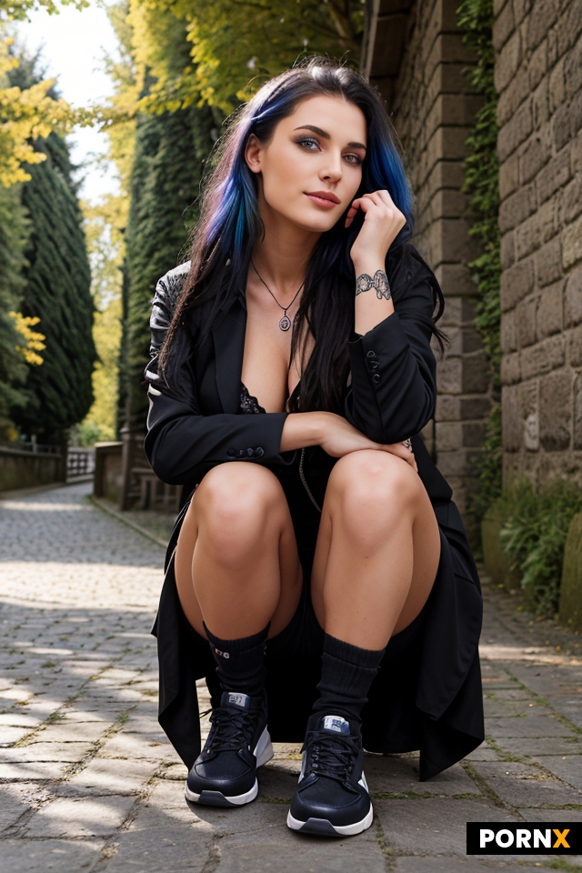 Ein schwarzhaariges dünnes Mädchen mit blauen Augen