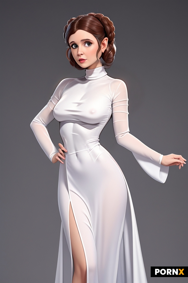 Big round tits beneath tight turtleneck silk dress